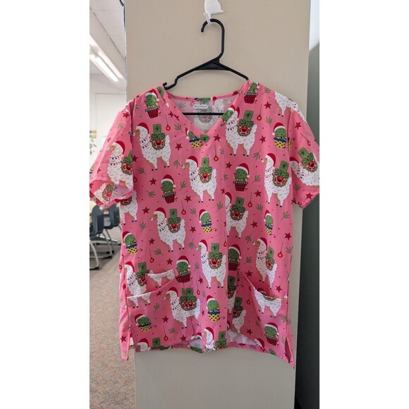 Scrubaid Llama and Cactus Christmas Scrub Top - Picture 1 of 3